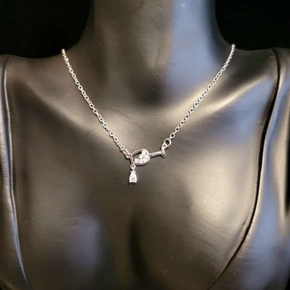 2/$20 Rhinestone Wine Glass Necklace - Picture 2 of 3